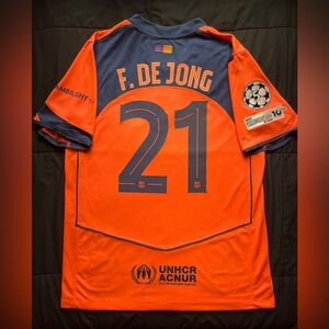 Frankie De Jong #21 Barcelona Large Away Soccer Jersey 2025 Salmon Orange